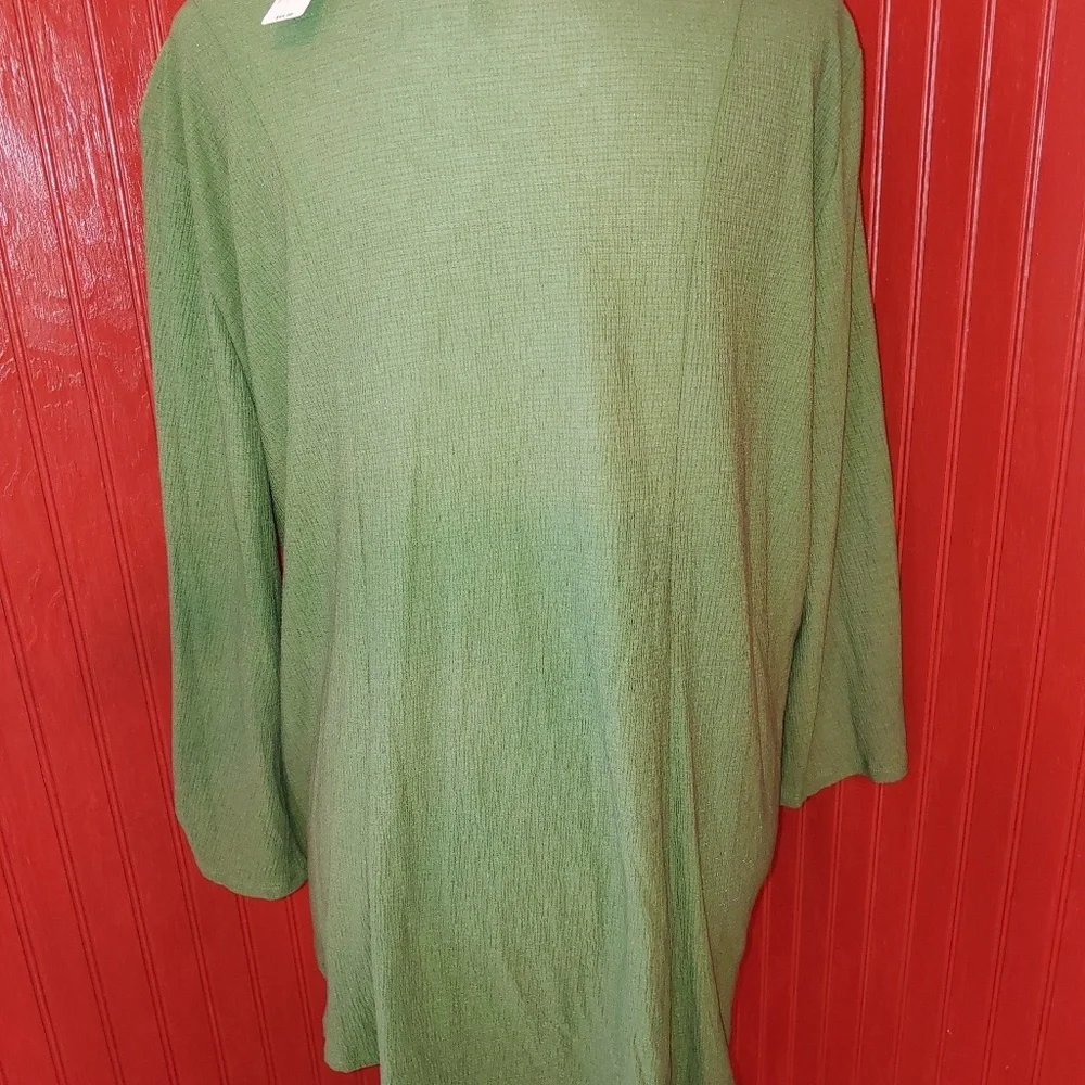 New Directions Olive Tunic with White Embroidery - Picture 3 of 7